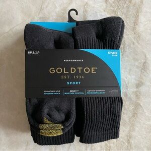 New 6 Pack Goldtoe Edition Sport Mens size 6-12 Full Cushion Crew Socks